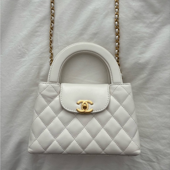 NWT π€ CHANEL 24P White Leather Small Nano Shopper Kelly Bag - Picture 6 of 16